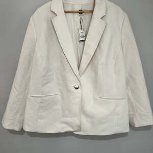 Anne Klein Womens Plus Crepe Stretch One-Button Blazer IVORY 24W NEW